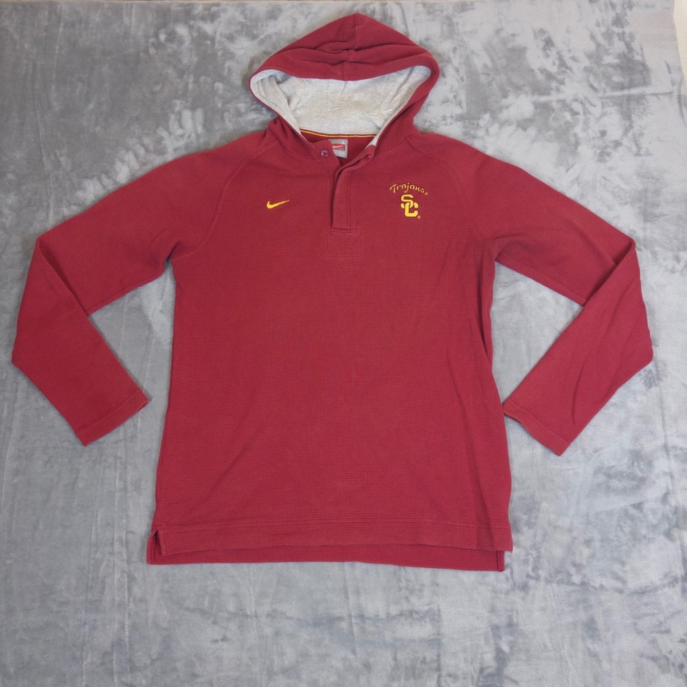 Nike Hoodie USC Trojans Mens Large Red Waffle Knit Henley Thermal Pullover